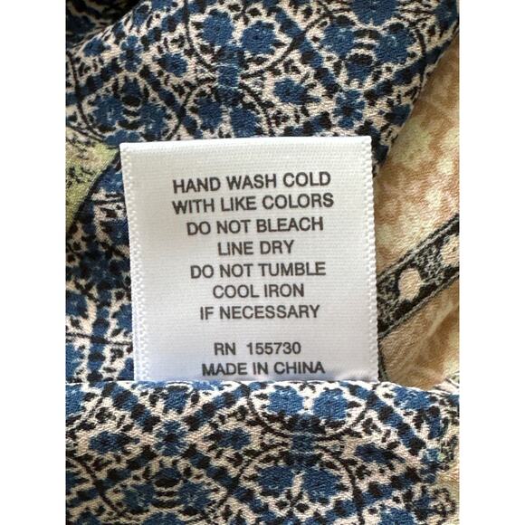 Rose + Olive Faux Patchwork Lightweight Blouse L Blue Pink Coquette Boho - Picture 8 of 11